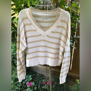 American Eagle Cropped Knit Sweater- Cream/Tan stripes- Size Small LIKE NEW!